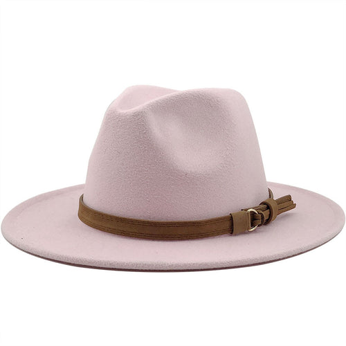 Simple Church Hat Suede Belt Woolen Hat British Style Fedora Hat Wide Brim Hat Women's Autumn And Winter Top Hat - SIMWILLZ 