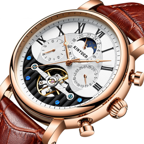 Kinyued Creatieve Automatische Mannen Horloges 2021 Luxe Merk Maanfase Heren Mechanisch Horloge Skeleton Rose Gold Horloges Mannen