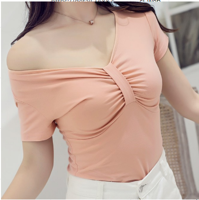 Woman Short Sleeved V Neck Top