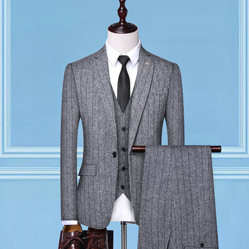 Men's slim striped suit three-piece suit - SIMWILLZ 