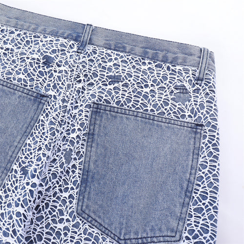 Individueel ontworpen jeans met gescheurde mesh-splicing voor heren