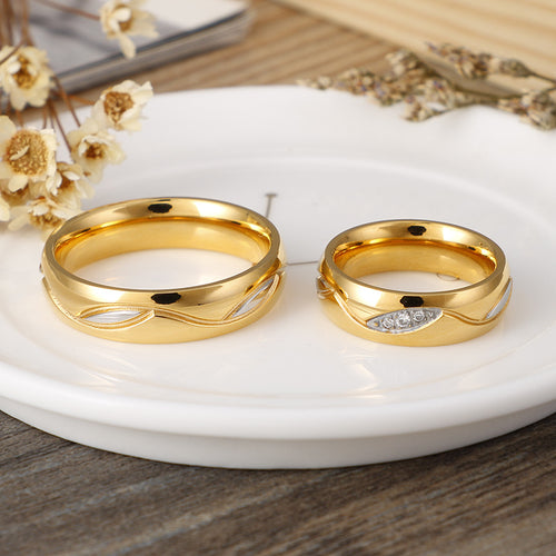 Fashionable Titanium Steel 18K Gold New Couple Rings