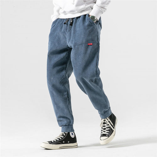 Casual trousers blue corduroy pants men - SIMWILLZ 
