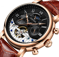 KINYUED Creative Automatic Men Watches 2021 Luxury Brand Moon Phase Mens Mechanical Watch Skeleton Rose Gold Horloges mannen