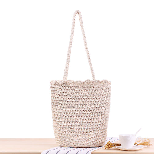 Shoulder Hand-Woven Bag Hand Crocheting Cotton String Vacation Beach Casual Bag