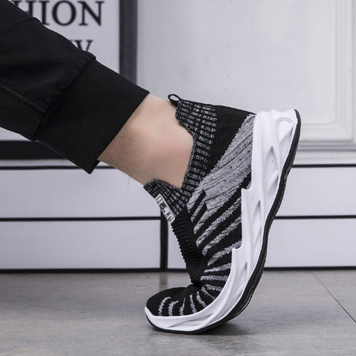 Sock Mesh Shoes Men Stripe Sneakers Lightweight Breathable Flat Shoes