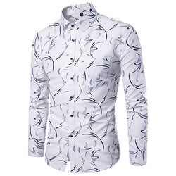 Printed Long-sleeved Slim Casual Shirt Men