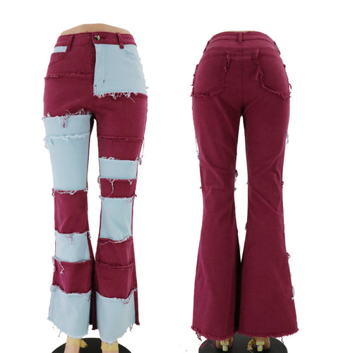 Patchwork high-rise flared jeans