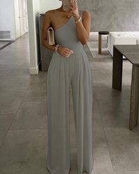 Same Style as  Web Celebrities Concise Sexy One Shoulder Asymmetric Comfortable Jumpsuit