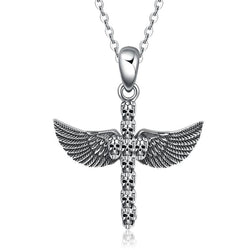 Sterling Silver Skull Angel Wing Pendant Necklace for Women and Men