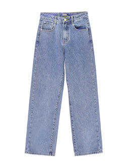 Dameskleding Hoge taille Losse jeans met rechte pijpen Gewassen Stone-Washed Indigo Pull-down Accumulation Street Jeans met wijde pijpen