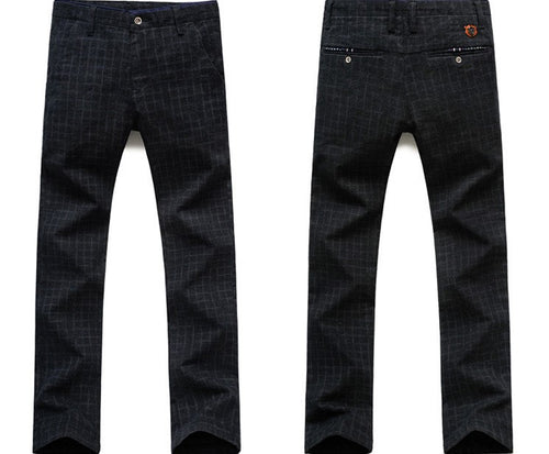 Plaid cotton and linen straight trousers for men