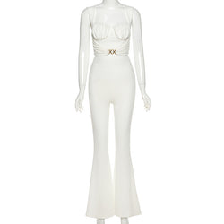 Style White Suspenders  Trousers Suit