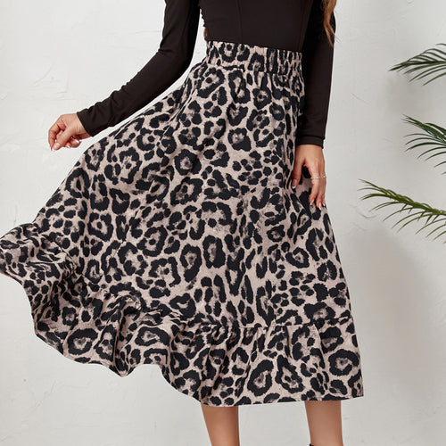 Women Clothing Sexy Leopard Print High Waist Skirt Loose Swing Dress Women