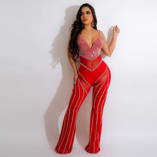 Doorzichtige sexy strass jumpsuit