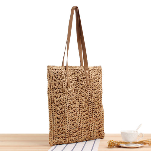 Solid Color Paper String Hand-Woven Bag Mori Style Hand Carrying Seaside Holiday Square Straw Bag Women Bag