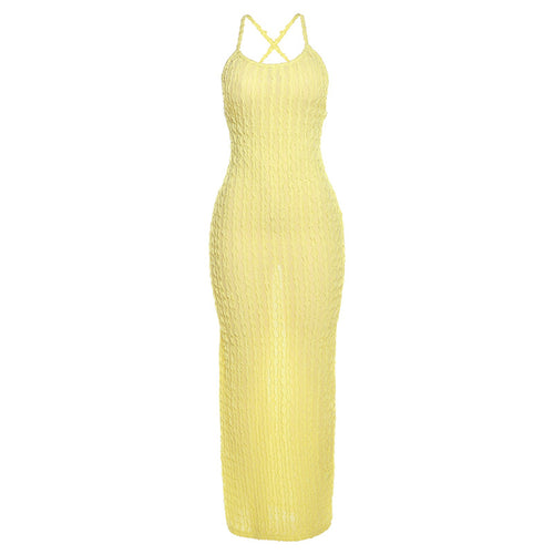 Summer Women Clothing Strap Backless Sexy Solid Color Popcorn Dress