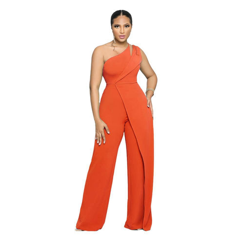 Sexy mouwloze enkele schouder jarretel hoge taille kantoor rechte jumpsuit