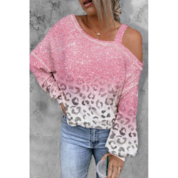 Pink Gradient Leopard Print Single-Side off Shoulder