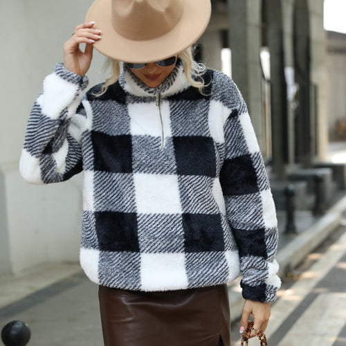 Long Sleeve Pullover Plaid Printed Polyster