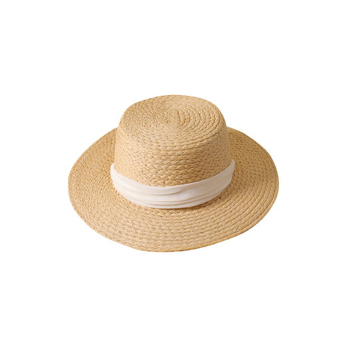 Flat Eaves Cap Flat Top Straw Hat Sun Hat Women＇s Summer Bow Hat