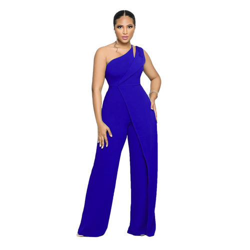 Sexy mouwloze enkele schouder jarretel hoge taille kantoor rechte jumpsuit