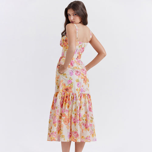 Sweet Spicy Floral Midi Backless Sleeveless Strap