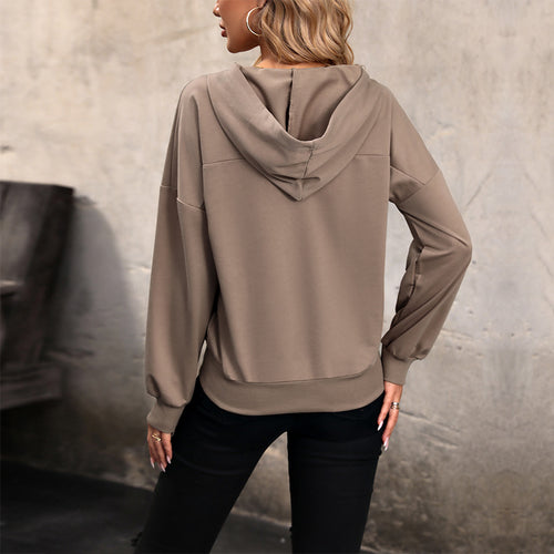 Autumn Women Clothing Solid Color Long Sleeve Hooded Sweater for Women