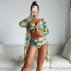 Two Piece Printed Long Sleeve Internet Celebrity Bikini