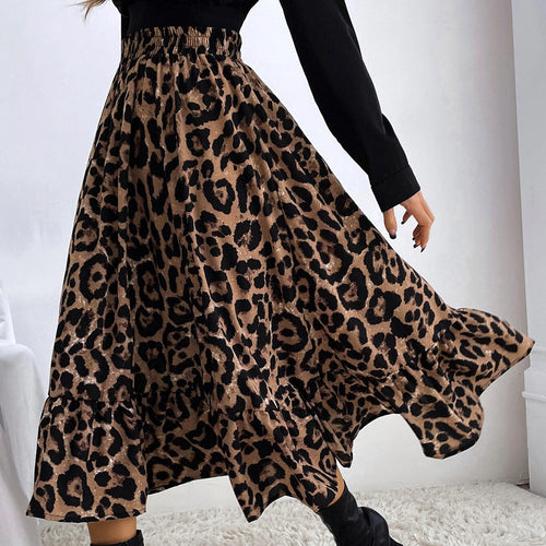 Women Clothing Sexy Leopard Print High Waist Skirt Loose Swing Dress Women