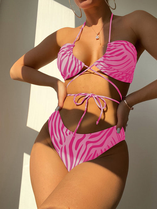 Badpak Dames Split driedelige gestreepte bikini