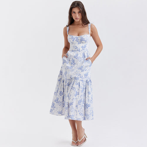 Sweet Spicy Floral Midi Backless Sleeveless Strap