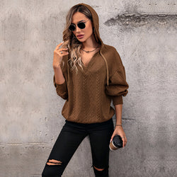 Autumn Winter Women Clothing Solid Color Knitted Long Sweater Hooded Women