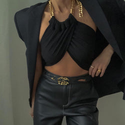 Sexy metalen ketting decoratie halter dieptepunt tube top vest voor dames