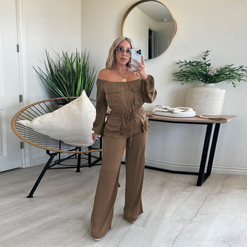 Off-shoulder effen kleur balgzak Elegante dameskleding jumpsuit