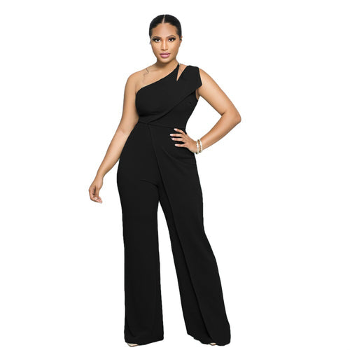 Sexy mouwloze enkele schouder jarretel hoge taille kantoor rechte jumpsuit