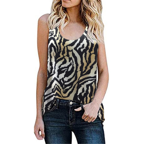 Summer Women's Casual Sleeveless Vest Round Neck Leopard Print Floral Burnt-out T-shirt Women's Tops