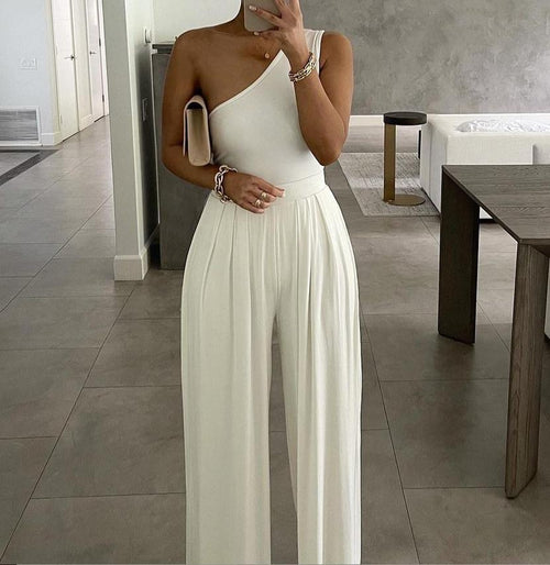 Same Style as  Web Celebrities Concise Sexy One Shoulder Asymmetric Comfortable Jumpsuit