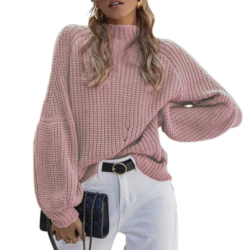 Autumn Winter Loose Knitwear Women Solid Color Turtleneck Sweater for Women