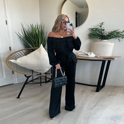 Off-shoulder effen kleur balgzak Elegante dameskleding jumpsuit