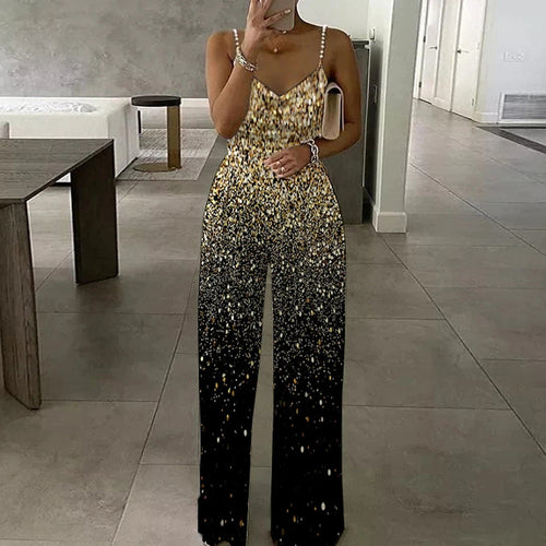 Zomer dameskleding bedrukte mouwloze sexy backless spaghettibandjes jumpsuit broek