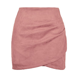 Suede Solid Skirt Autumn Winter Heap Pleated Cross Irregular Zipper Skirt Women Clothing