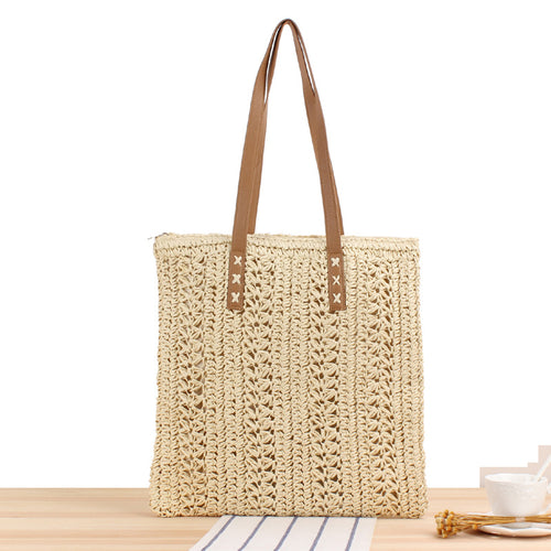 Solid Color Paper String Hand-Woven Bag Mori Style Hand Carrying Seaside Holiday Square Straw Bag Women Bag