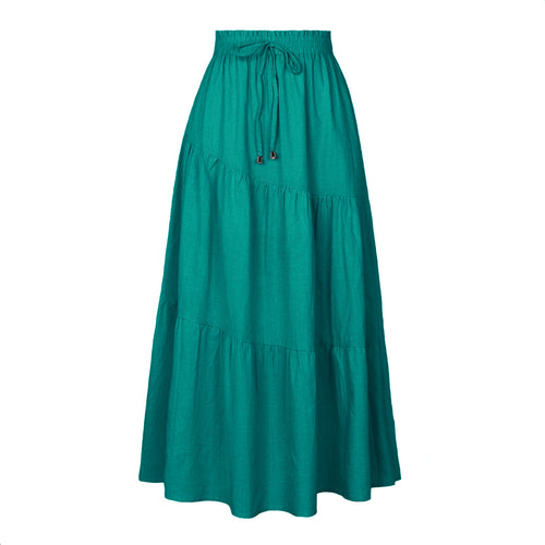High Waist Long Skirt Stock Solid Color Cotton Linen Elastic Waist Large Swing Draped Dress Women