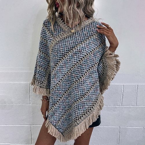 Color Striped Ethnic Style Tassel Pullover