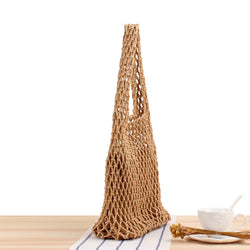Pure Color Net Pocket Hand-Woven Bag Mori Style Hand-Tied Cotton Thread Hand-Carrying Shoulder Vacation Beach Bag