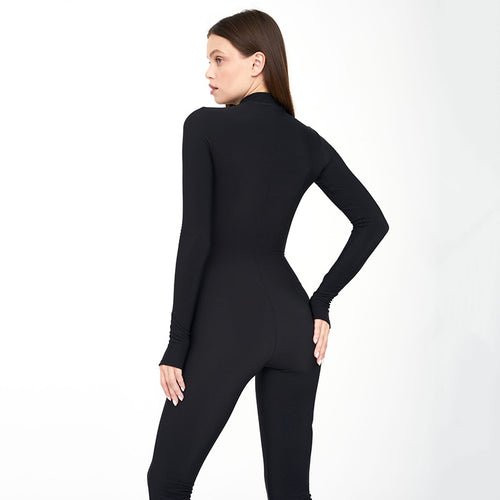 Autumn Winter Long Sleeve Zipper Jumpsuit Women Sexy Skinny Hip Raise Jumpsuit