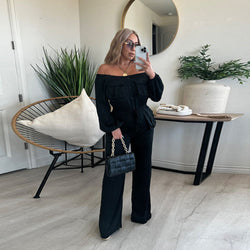 Off Shoulder Solid Color Bellows Pocket Elegant Women Clothing Jumpsuit