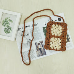 Handmade Woven Women Bag Net Red Ethnic Style Mobile Phone Bag Color Contrast Patchwork Single-Piece Crossbody Bag