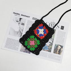 Handmade Knitting Wool Crochet Internet Celebrity Ethnic Style Mobile Phone Bag Mixed Color Random One-Piece Crossbody Bag